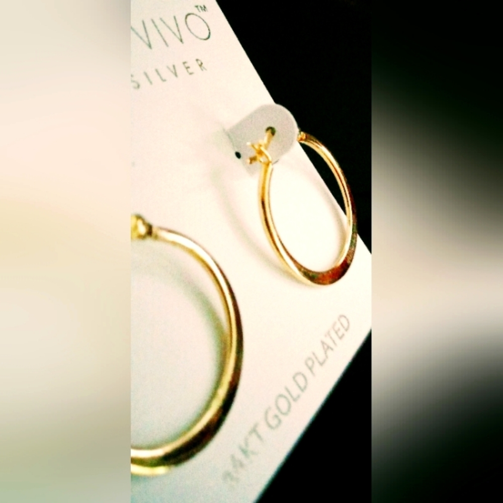 Earrings Sterling Silver 14K Gold Plated 'Argento Vivo' Hoops - Picture 2 of 10